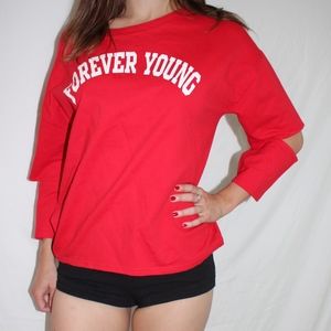 Cute Red Graphic Tee "Forever Young"